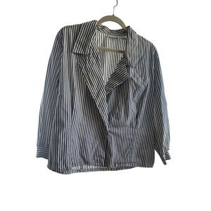 Anne Klein II Vintage Striped Cotton Button Down Shirt Navy White Women Size 10